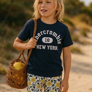 ABERCROMBIE & FITCH A&F Navy Blue Short Sleeve Graphic Tee Boys S 7 8 Girls
